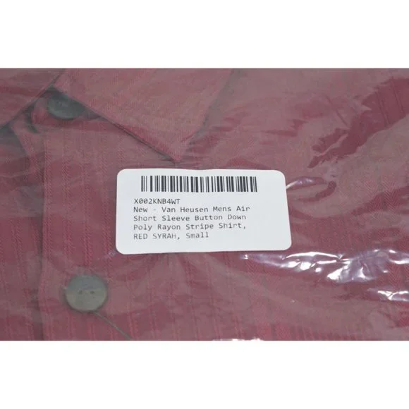 Van Heusen Air Stripe Collar Shirt Men's Size S 14 / 14.5 Button Front Red Syrah - Picture 3 of 6